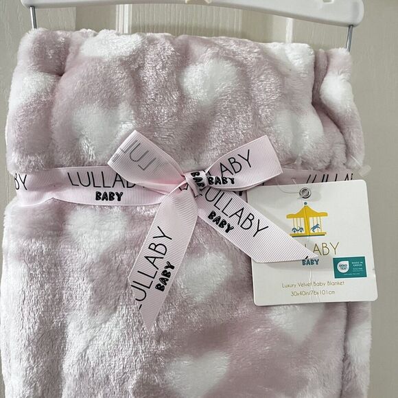 Lullaby Baby Pink Heart Print Luxury Velvet Baby Blanket Lovey 30 in x 40 in - Picture 4 of 13